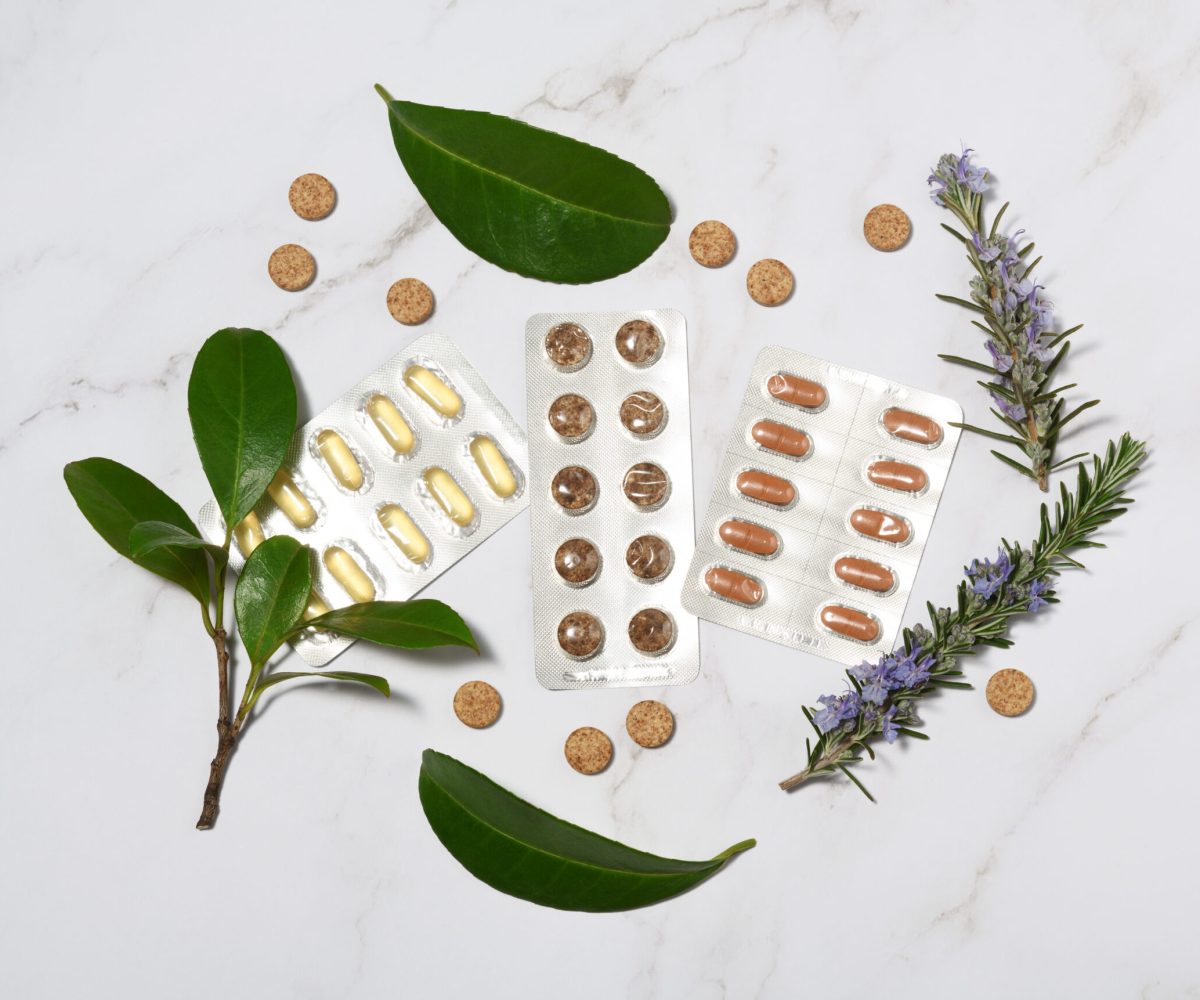 Arrangement of organic pills, tablets and capsules